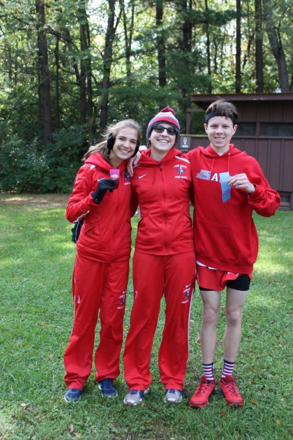 Maddie Mischak (left), Ivie Skube (middle), and William Neubauer (right) at Oxbow Park.