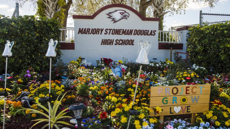 Memorial garden for those killed in the shooting at Marjory Stoneman Douglas Highschool