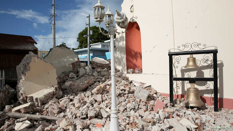A damaged church after the earthquake in Guayanilla, January 9, 2020.